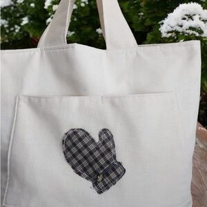 Canvas Tote Bag with Plaid Mitten Patch